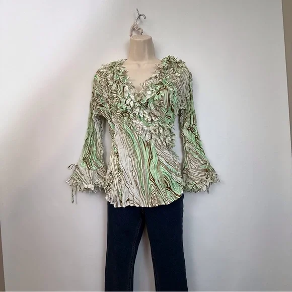 Piano Green Brown Crinkle Blouse - Picture 16 of 16